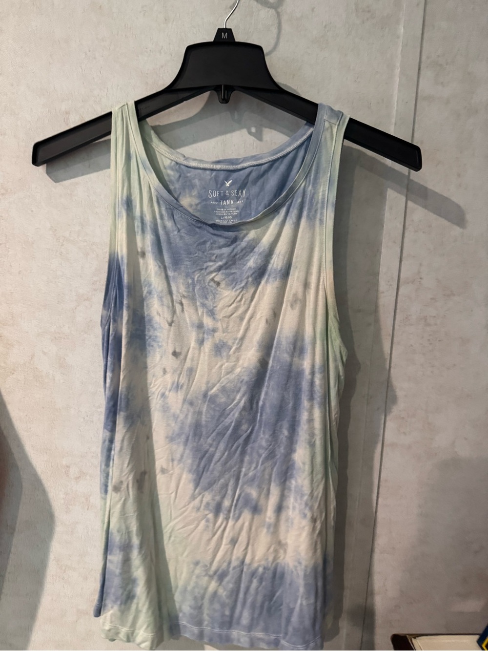 American Eagle Outfitters Blue and Cream Tie-Dye Tank
